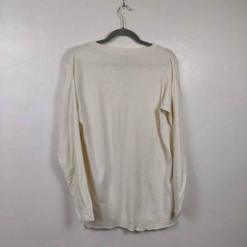 Vintage 80s Banana Republic Henley Top‎ Mens XL Cream Safari Logo Distressed